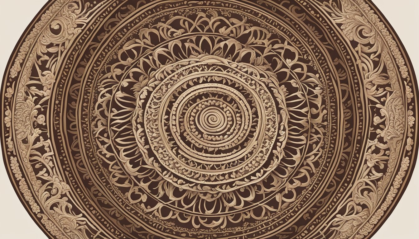 A circular mandala made of chocolate, adorned with intricate patternsand symbols representing cultural significance andtrends